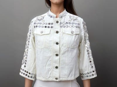 Off White Boho Coin & Shell Cotton Jacket