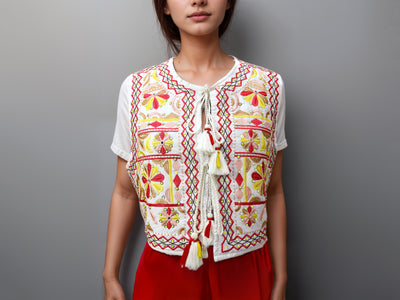 Multicolor Embroidered Indian Ethnic Vest with Tassel Tie Strings and Sequins
