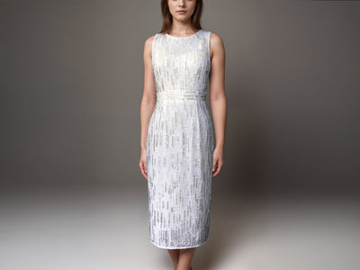 Sequin and BeadsCutdana Embellished Sleeveless White Midi Dress