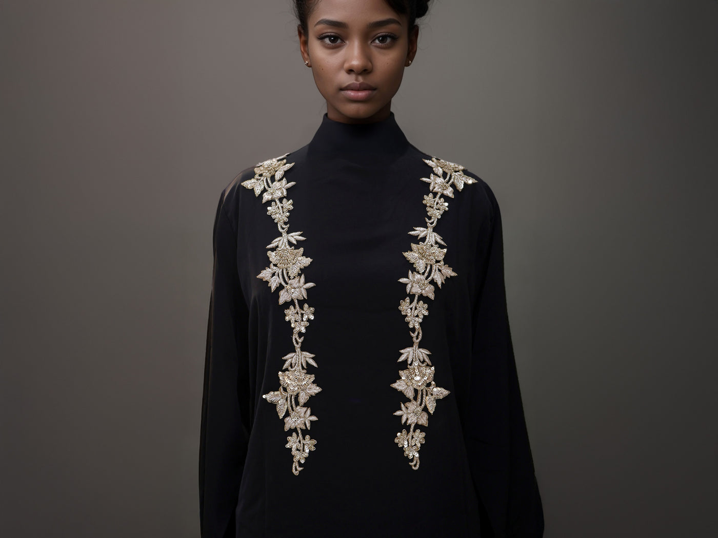 1 Pair- Creme Gold Zardozi Embroidery Patch, 5cm Wide