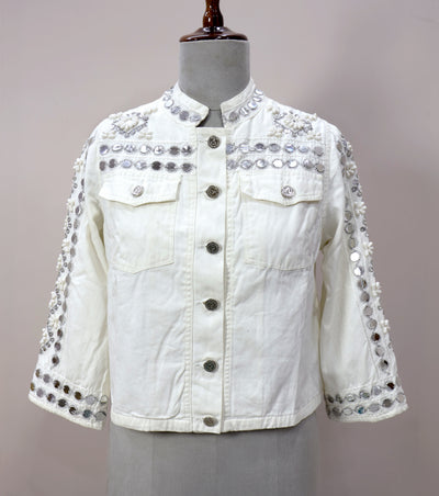 Off White Boho Coin & Shell Cotton Jacket