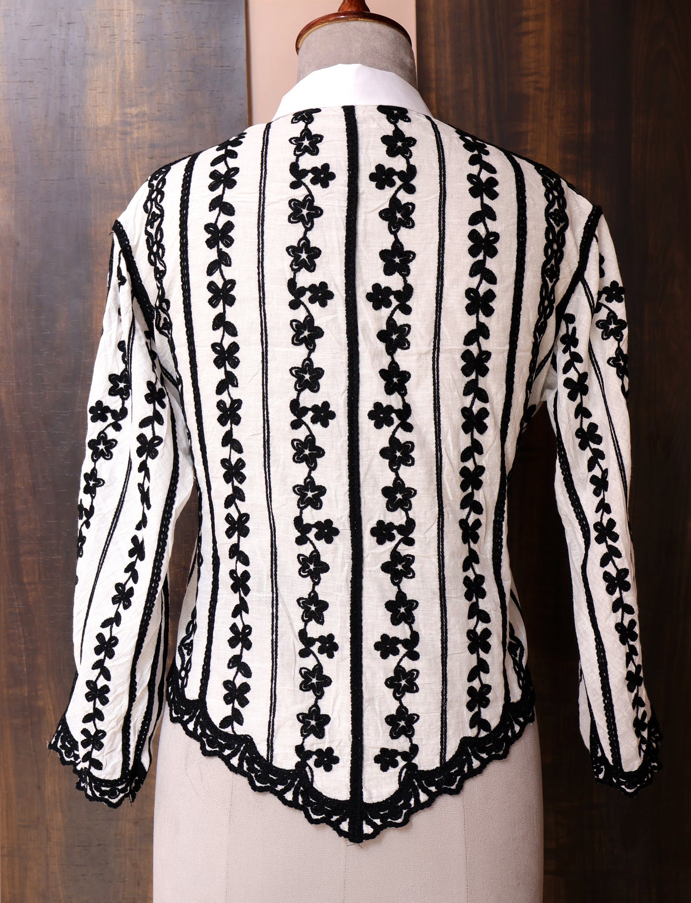 Beautiful Black Crochet Embroidered Shirt on White Cotton