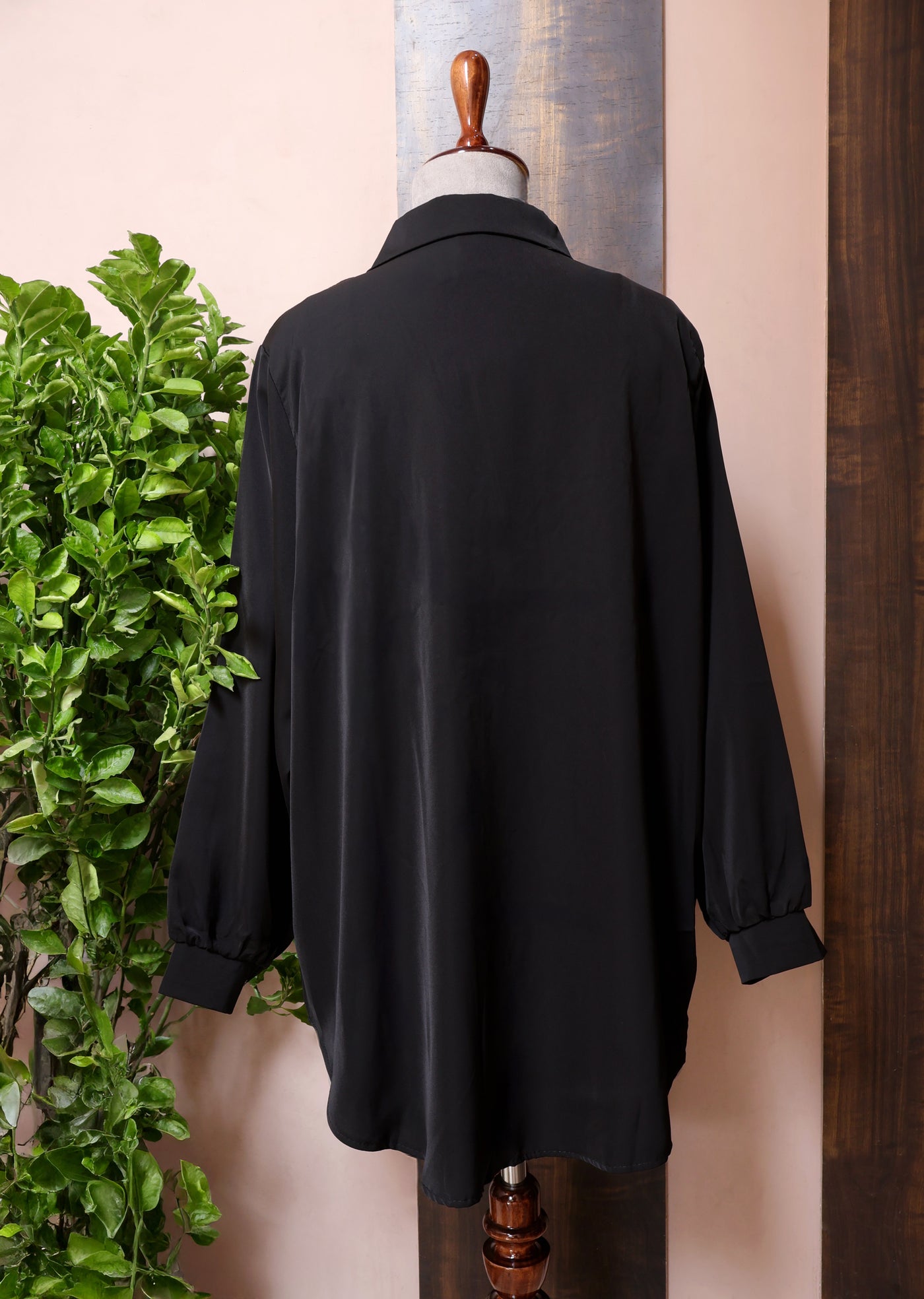 Black Shirt for Women with Pearl, Glass Beads and Sequin Embellishments Patch