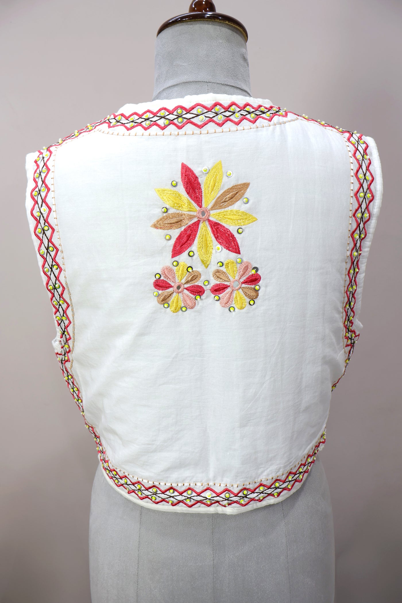 Multicolor Embroidered Indian Ethnic Vest with Tassel Tie Strings and Sequins