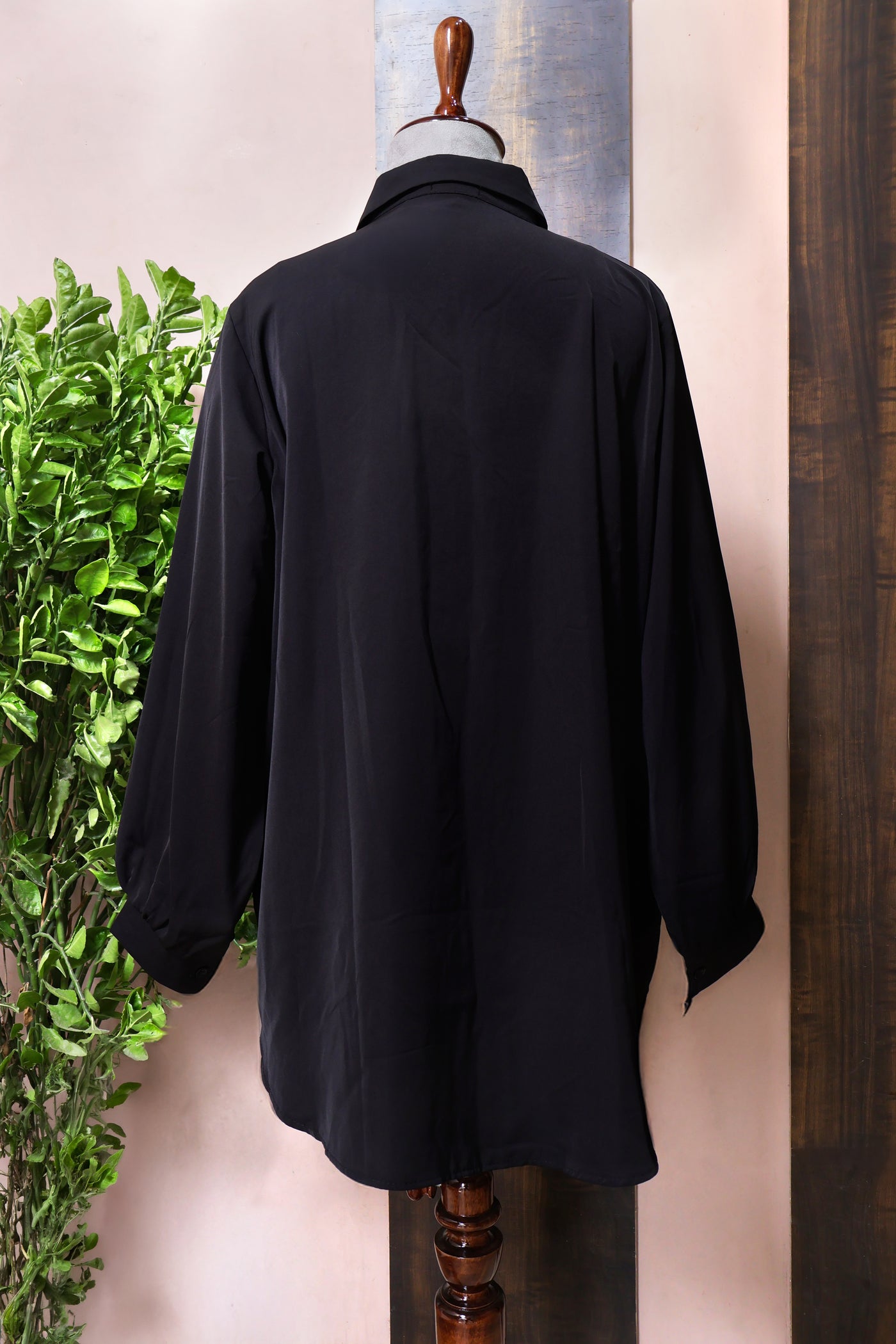 Black Free Size Shirt for Women with Cutdana and Sequin Embellishments