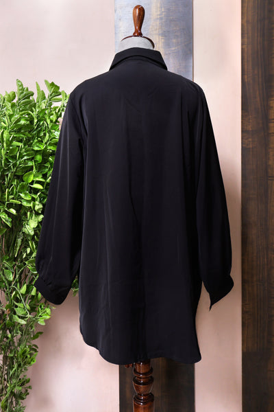 Black Free Size Shirt for Women with Cutdana and Sequin Embellishments