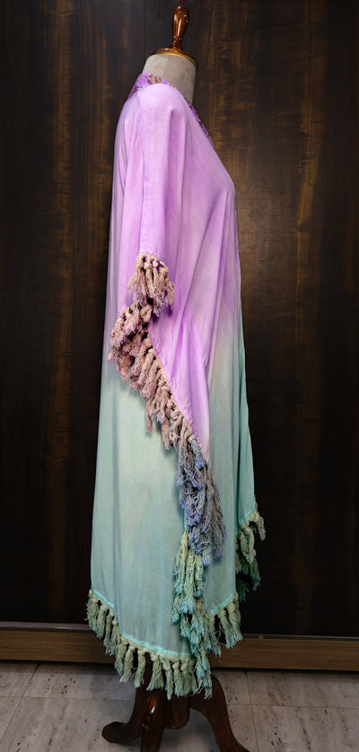 Ombre Cotton Kimono with Zari & Banarasi Border | Elegant Kaftan with Tassels