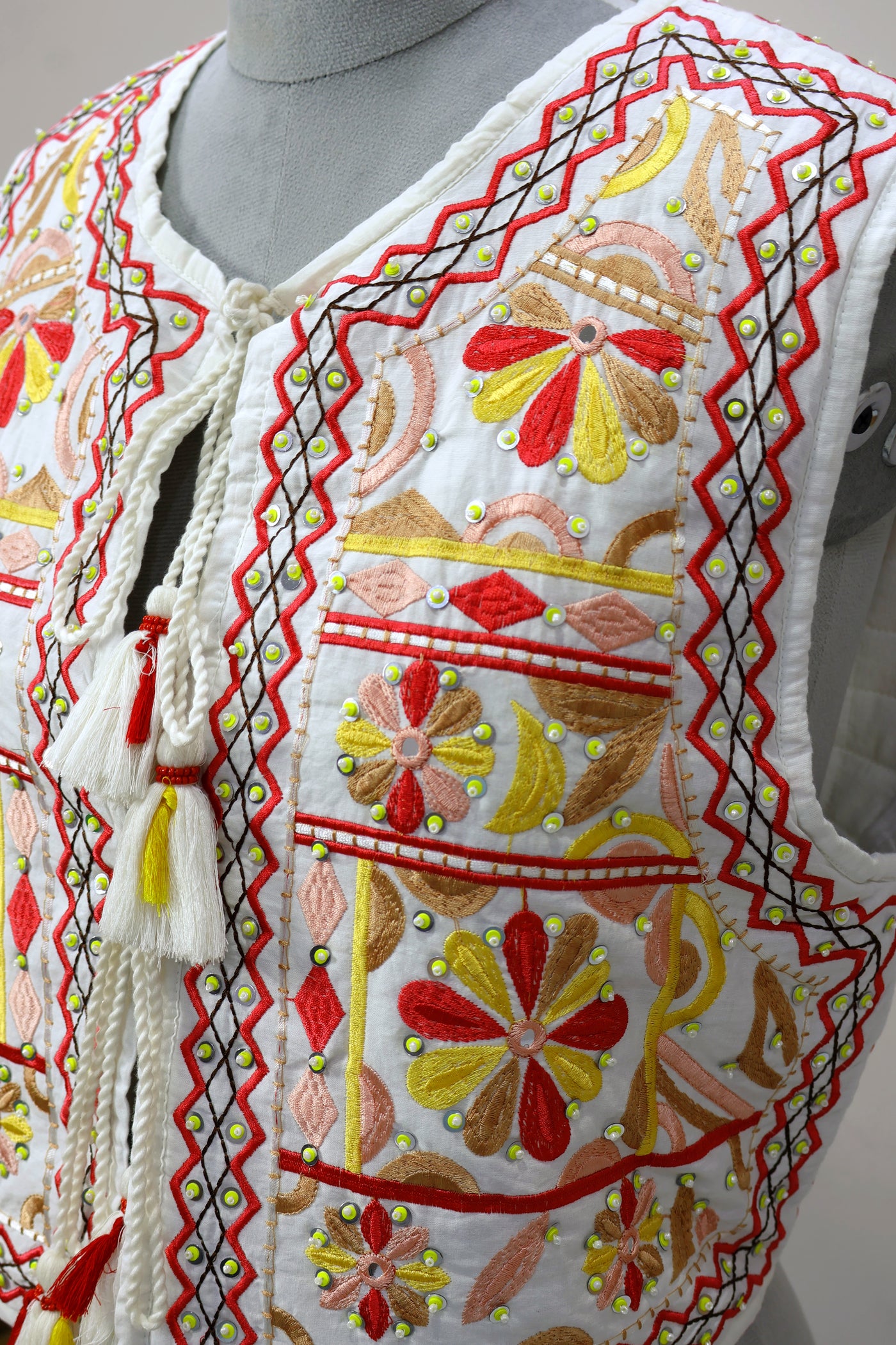 Multicolor Embroidered Indian Ethnic Vest with Tassel Tie Strings and Sequins