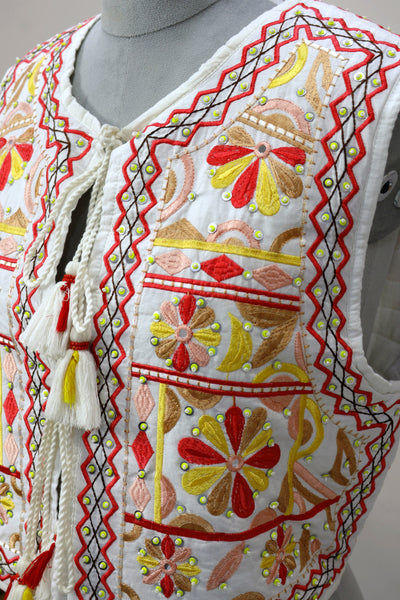 Multicolor Embroidered Indian Ethnic Vest with Tassel Tie Strings and Sequins