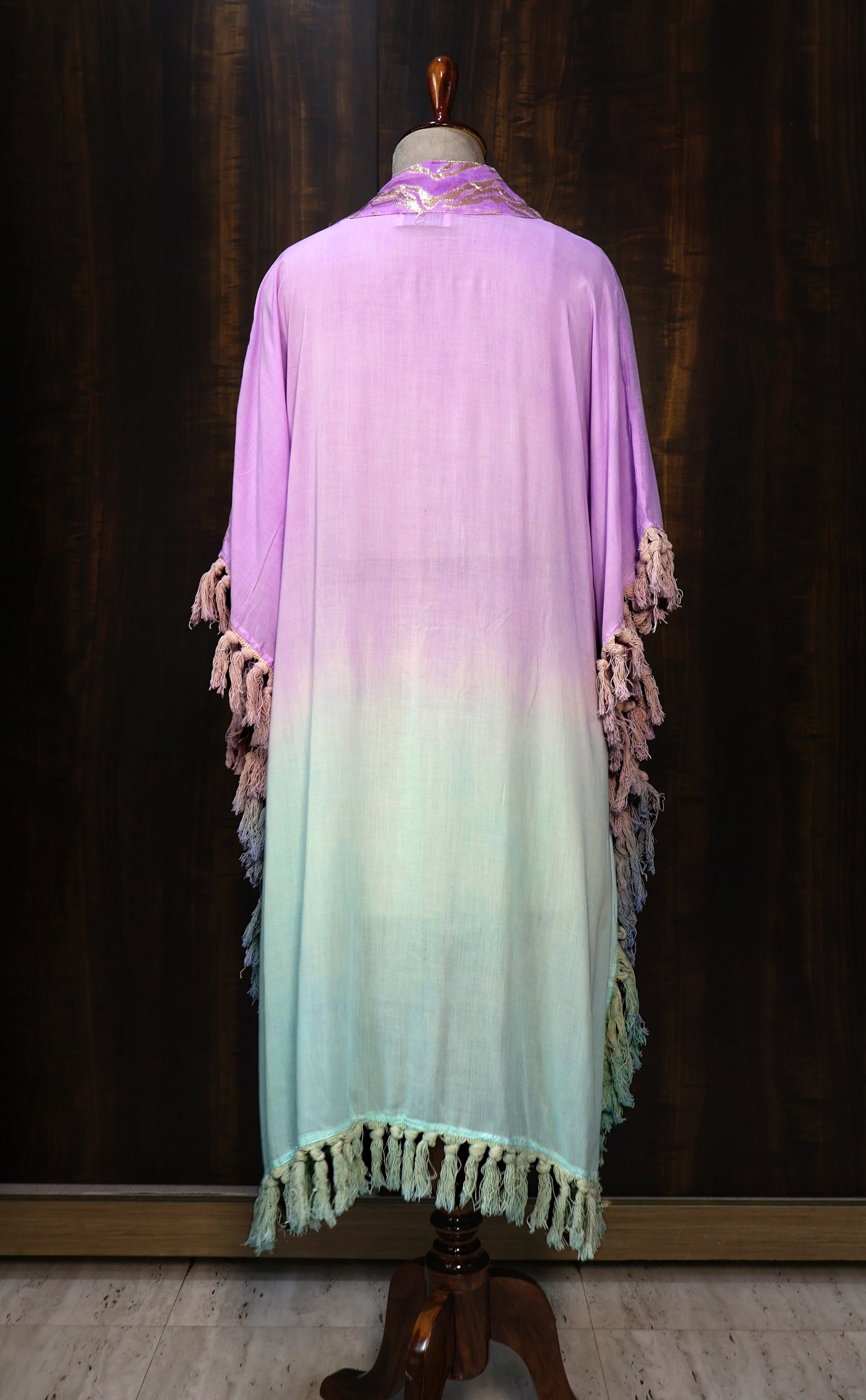 Ombre Cotton Kimono with Zari & Banarasi Border | Elegant Kaftan with Tassels
