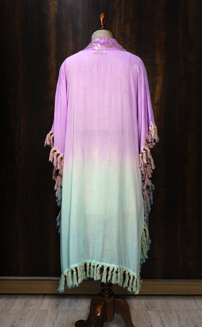 Ombre Cotton Kimono with Zari & Banarasi Border | Elegant Kaftan with Tassels