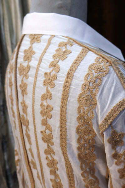 White Cotton Shirt with Beige Floral Embroidery, Women's Summer Shirt