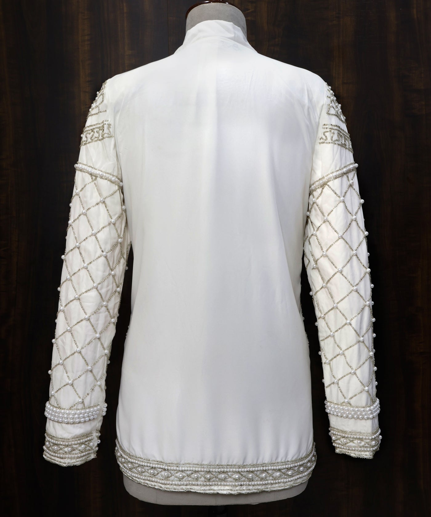 White Embellished Blazer with Glass Beads & Pearl Bead Embroidery