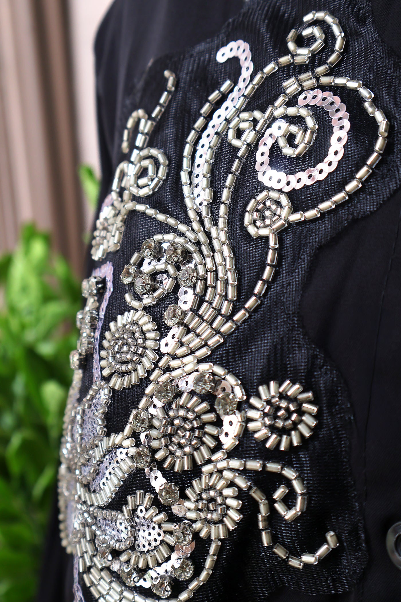 Black Free Size Shirt for Women with Cutdana and Sequin Embellishments