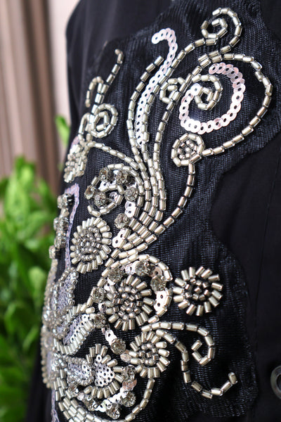 Black Free Size Shirt for Women with Cutdana and Sequin Embellishments