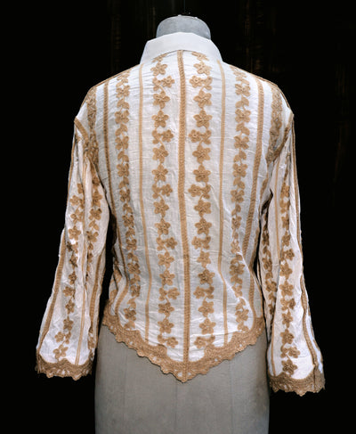 White Cotton Shirt with Beige Floral Embroidery, Women's Summer Shirt