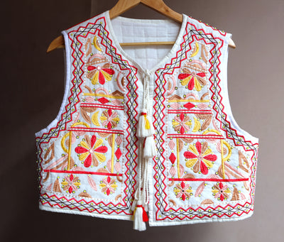 Multicolor Embroidered Indian Ethnic Vest with Tassel Tie Strings and Sequins
