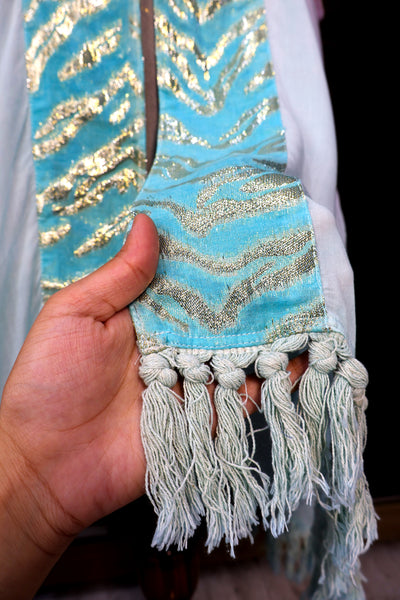 Ombre Cotton Kimono with Zari & Banarasi Border | Elegant Kaftan with Tassels