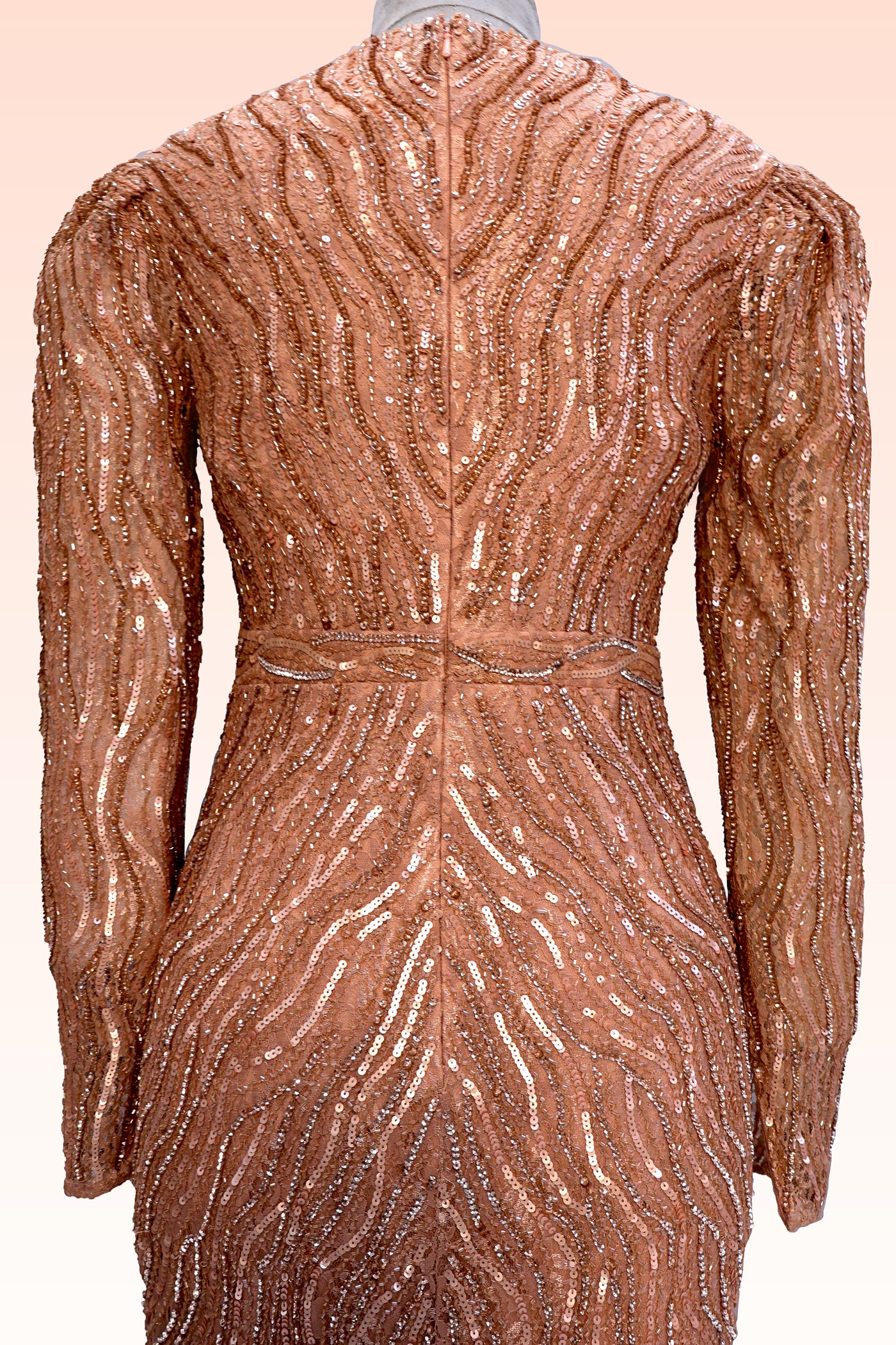 Sequin & Cutdana Embellished Peach Gown | Full Sleeves Peach Evening Gown