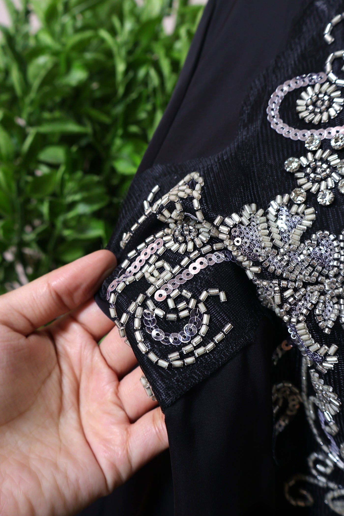 Black Free Size Shirt for Women with Cutdana and Sequin Embellishments