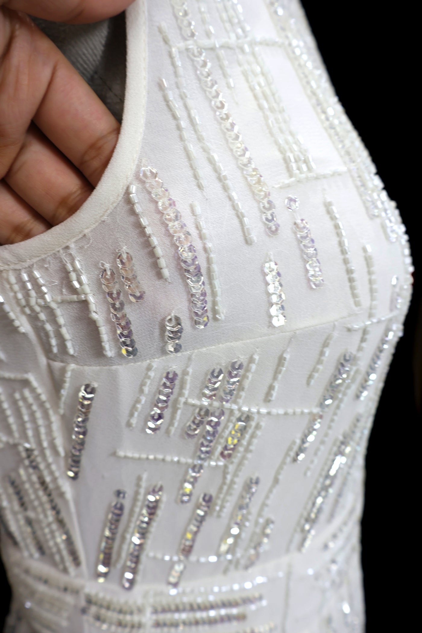 Sequin and BeadsCutdana Embellished Sleeveless White Midi Dress