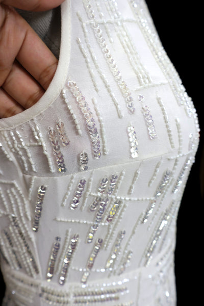 Sequin and BeadsCutdana Embellished Sleeveless White Midi Dress