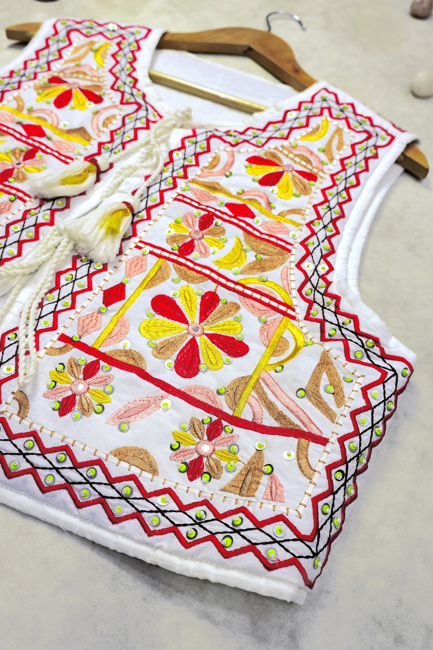 Multicolor Embroidered Indian Ethnic Vest with Tassel Tie Strings and Sequins