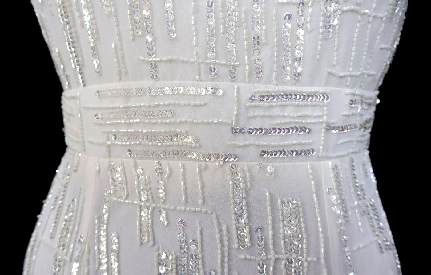 Sequin and BeadsCutdana Embellished Sleeveless White Midi Dress