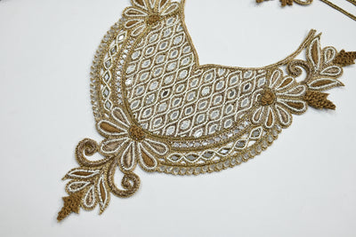 Exquisite Beaded, Mirrors & Threadwork Neckline Sew on Patch