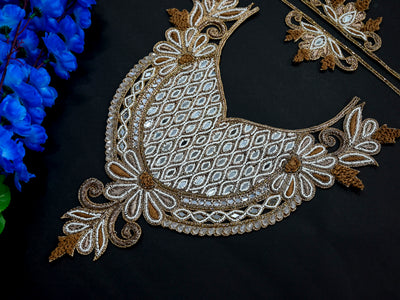 Exquisite Beaded, Mirrors & Threadwork Neckline Sew on Patch