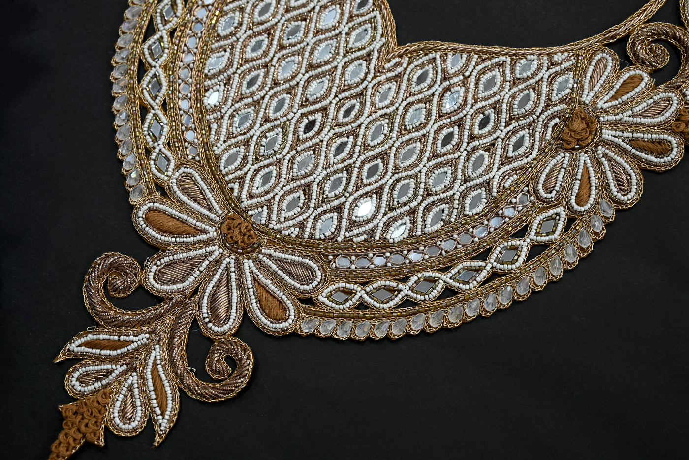 Exquisite Beaded, Mirrors & Threadwork Neckline Sew on Patch