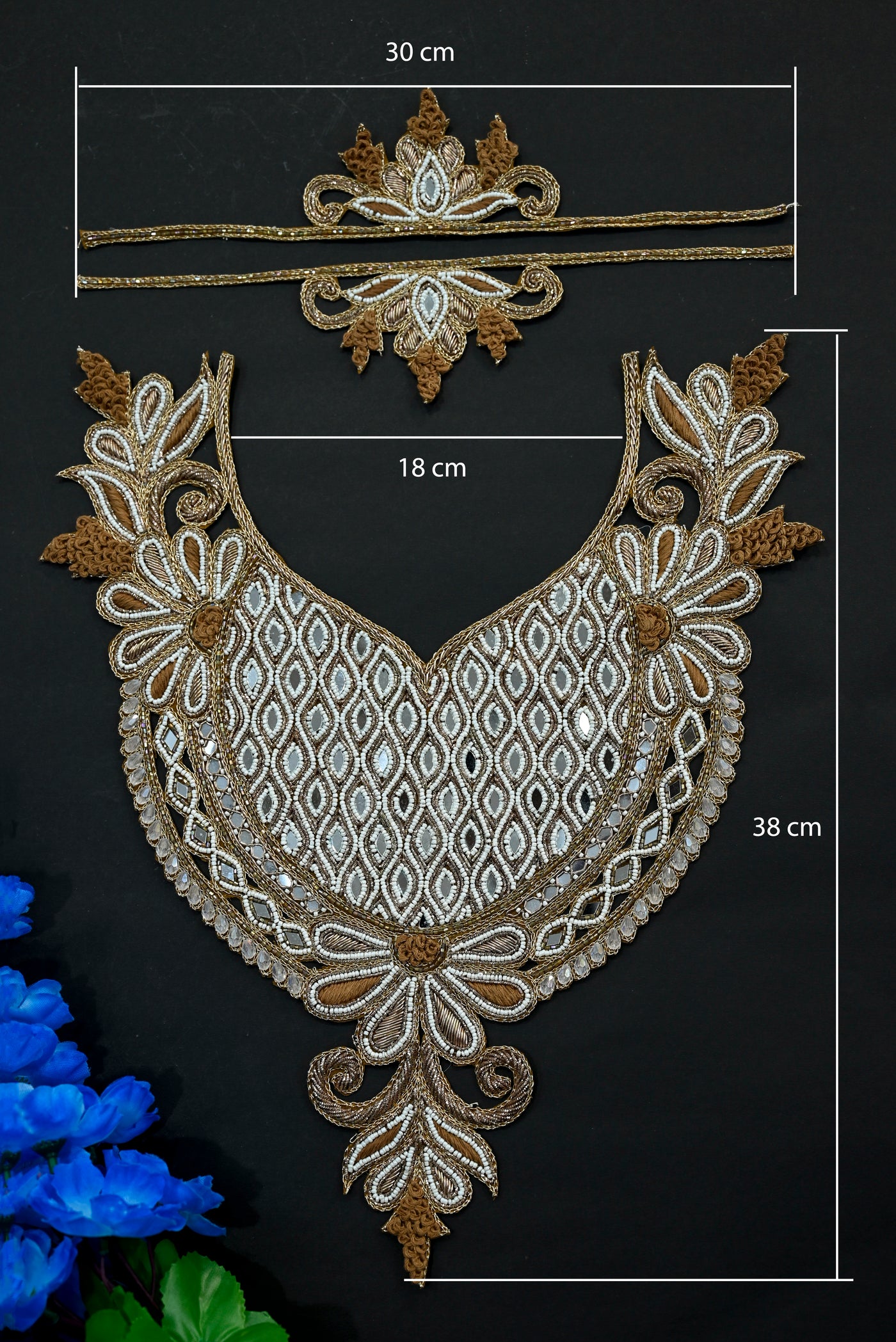 Exquisite Beaded, Mirrors & Threadwork Neckline Sew on Patch