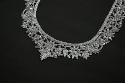 Metallic Silver Hand Zardozi Embroidered Neckline Patch with Sleeves