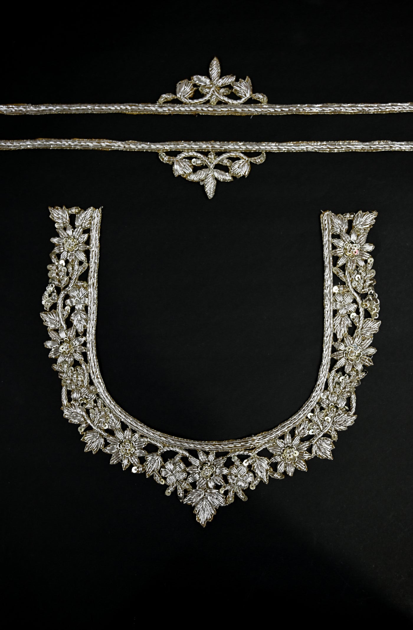 Clear Golden Embroidered Sew on Neckline Patch with Sleeves