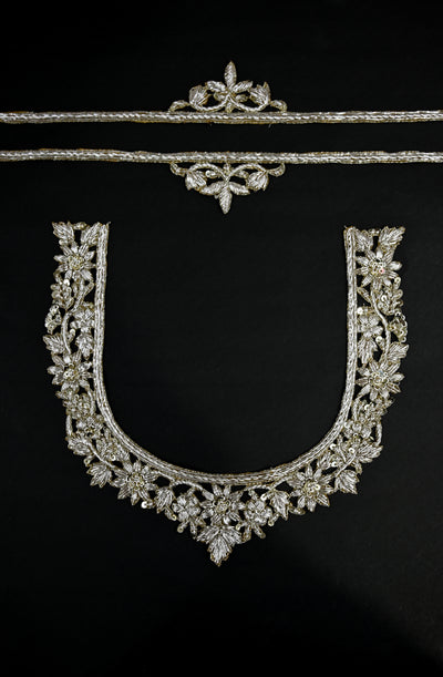 Clear Golden Embroidered Sew on Neckline Patch with Sleeves