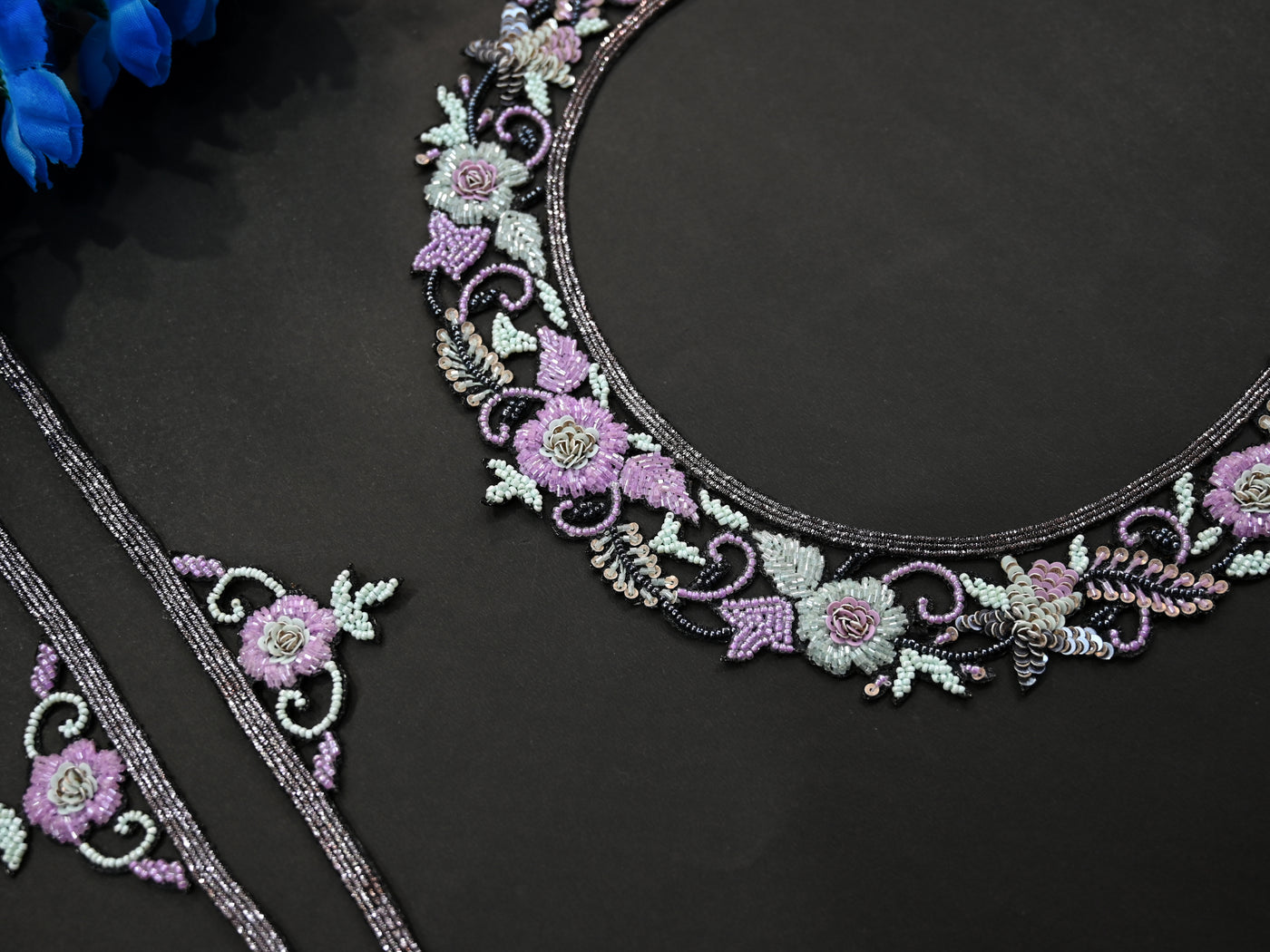 Beautiful Glass Beads Purple Neckline Patch with Sleeves