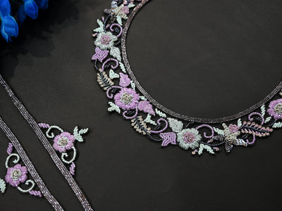 Beautiful Glass Beads Purple Neckline Patch with Sleeves