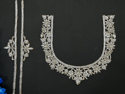 Clear Golden Embroidered Sew on Neckline Patch with Sleeves