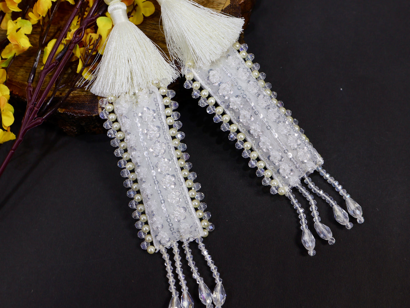 Pearl & Crystal Embellished Fringe Tassels Latkan - 1 Pair