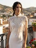 White Pearls Beaded Fringe Bridal Cape: Wedding Cover-Up Shrug