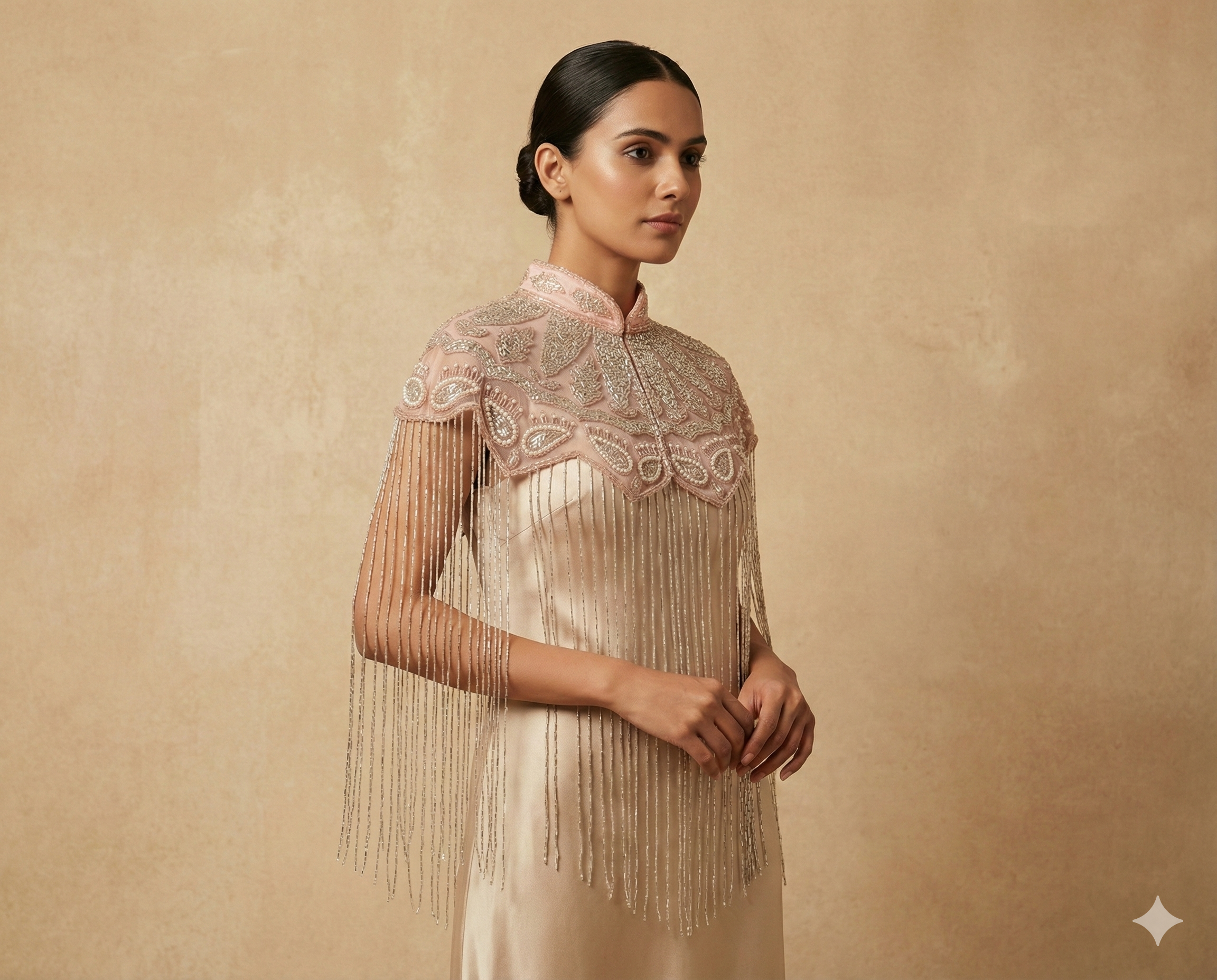 Peach Beaded Bridal Cape: Wedding & Evening Cover-Up