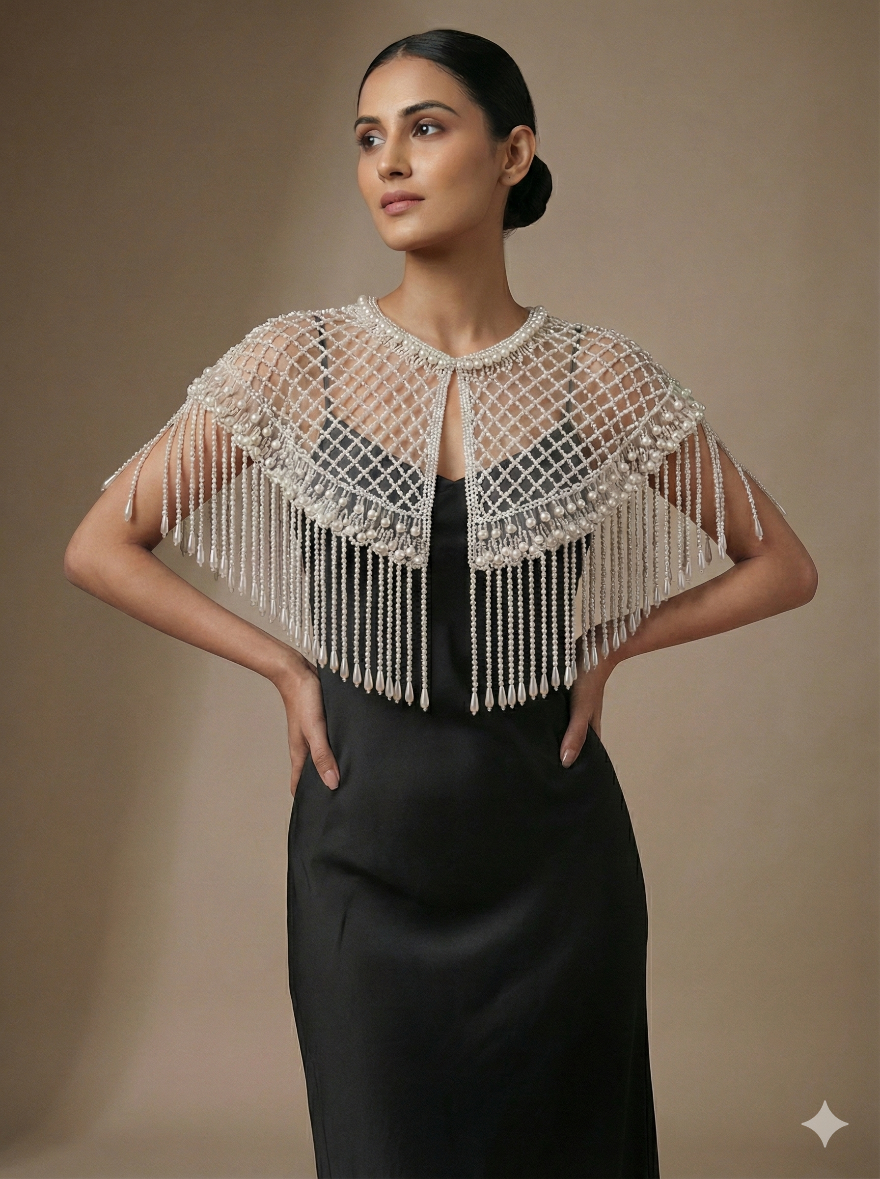 Luna: White Pearl Beaded Cape Wedding & Evening Cover-Up Shrug