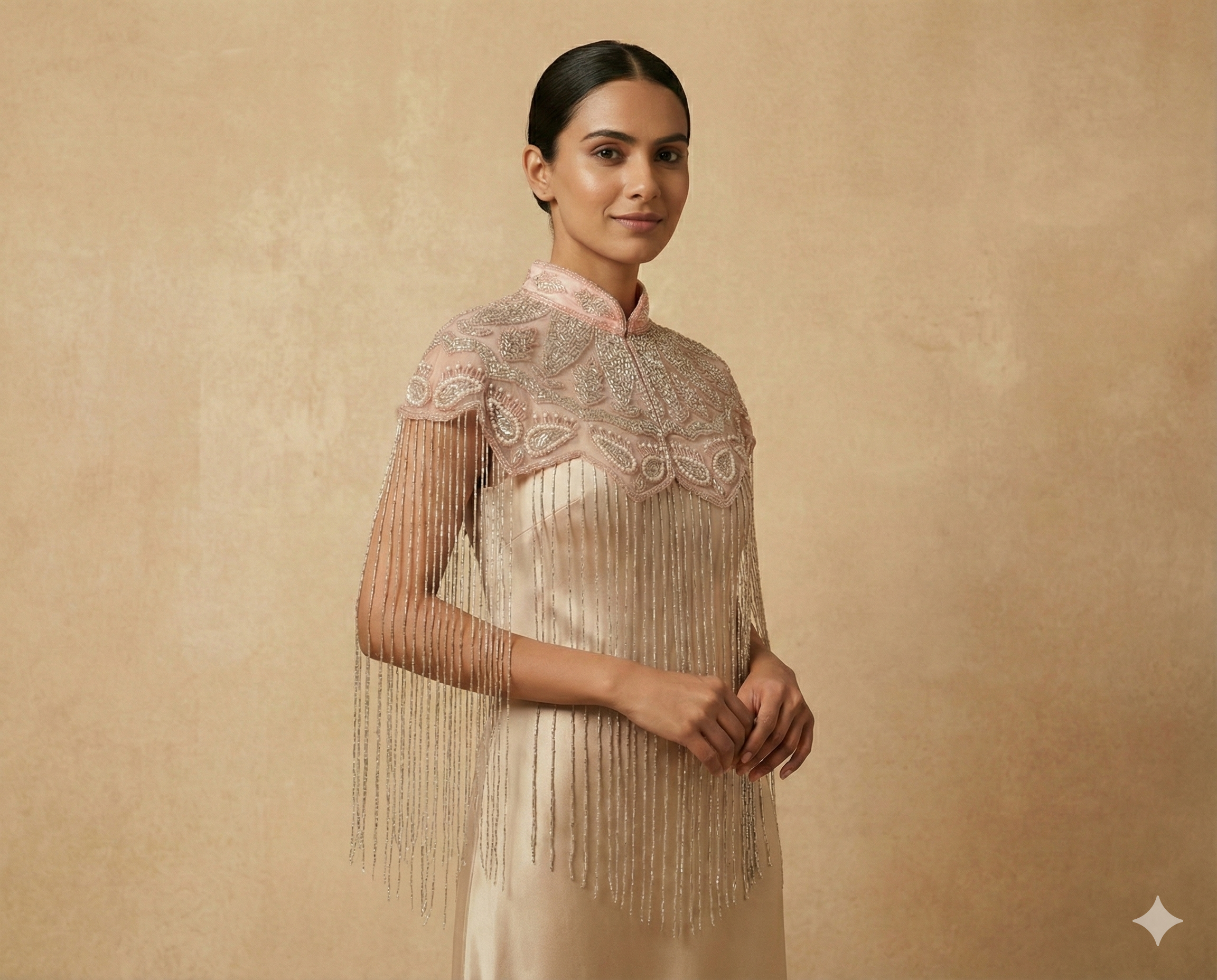 Peach Beaded Bridal Cape: Wedding & Evening Cover-Up