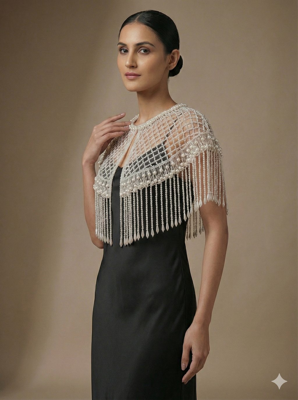 Luna: White Pearl Beaded Cape Wedding & Evening Cover-Up Shrug