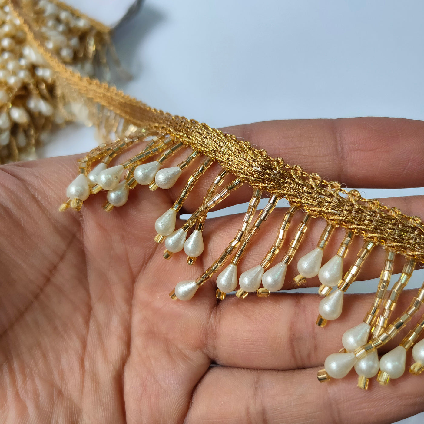 4.5 Yards - Champagne Gold Glass Pipes Suspended Fringe Trim 3.5cm Wide