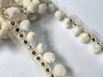 2 Yards - Off White Cotton Boho PomPom Lace