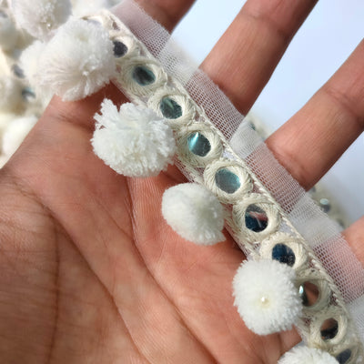 2 Yards - Off White Cotton Boho PomPom Lace