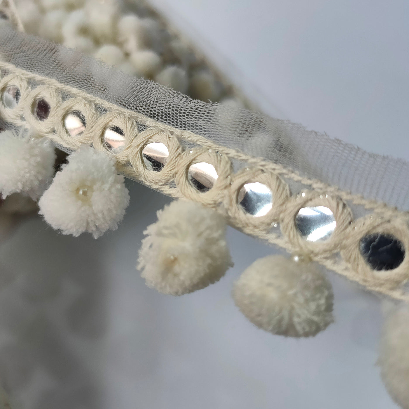 2 Yards - Off White Cotton Boho PomPom Lace