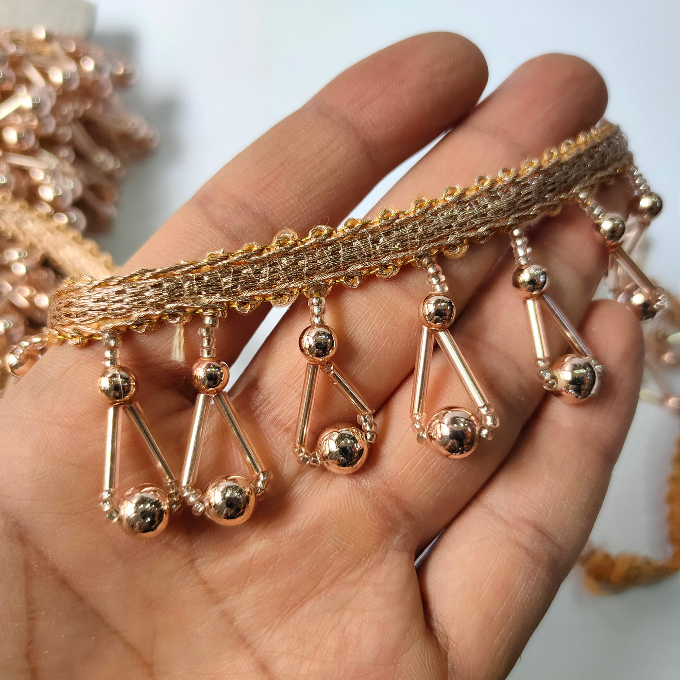 9 Yards - Gold/ Rose Gold Pearl & Glass Pipes Suspended Trim