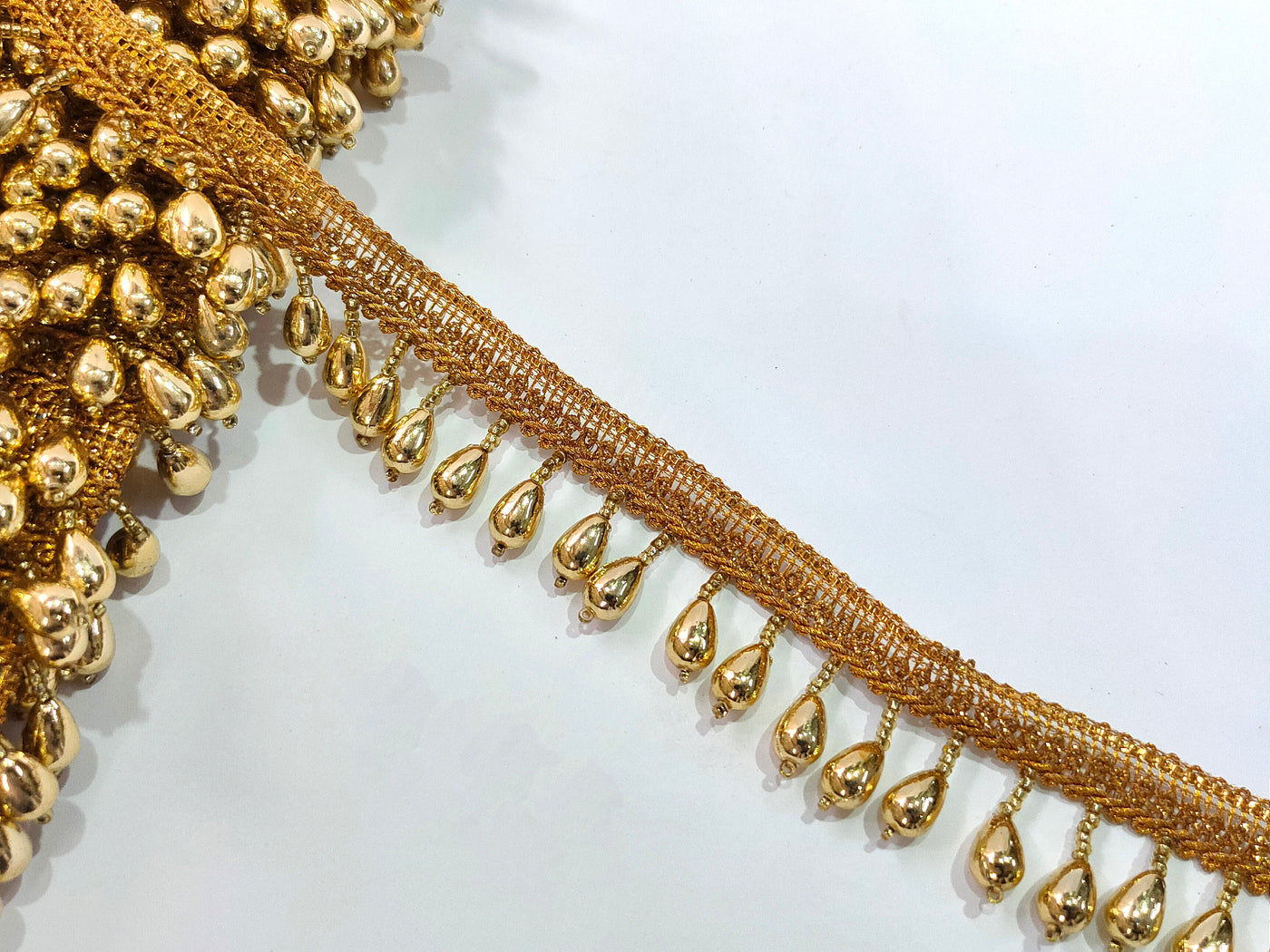 4 Yards - Shiny Gold Raindrop Suspended Beaded Trim 2.5cm Wide